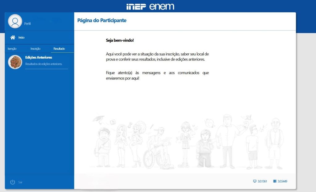Página do Participante Enem para consultar notas de anos anteriores