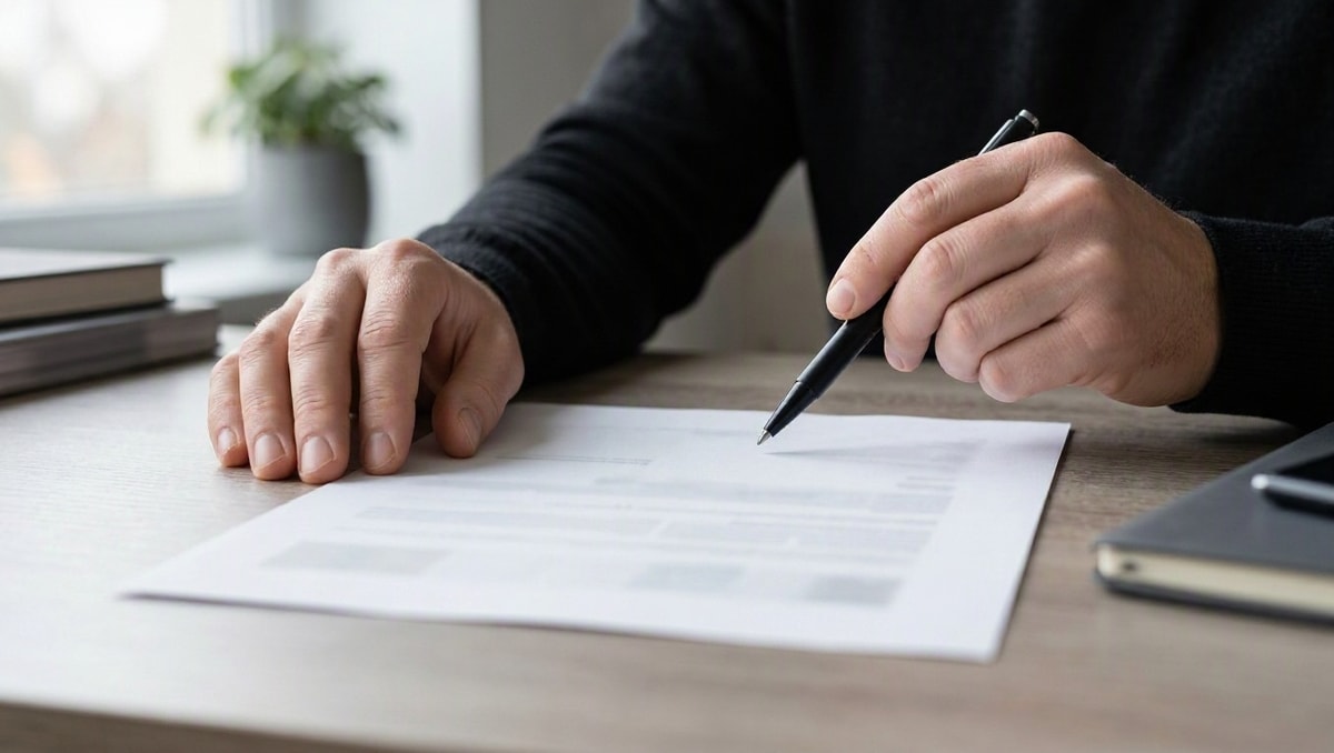 Revisão da declaração Mãos revisam uma declaração genérica antes de conferir os dados e as formalidades solicitadas