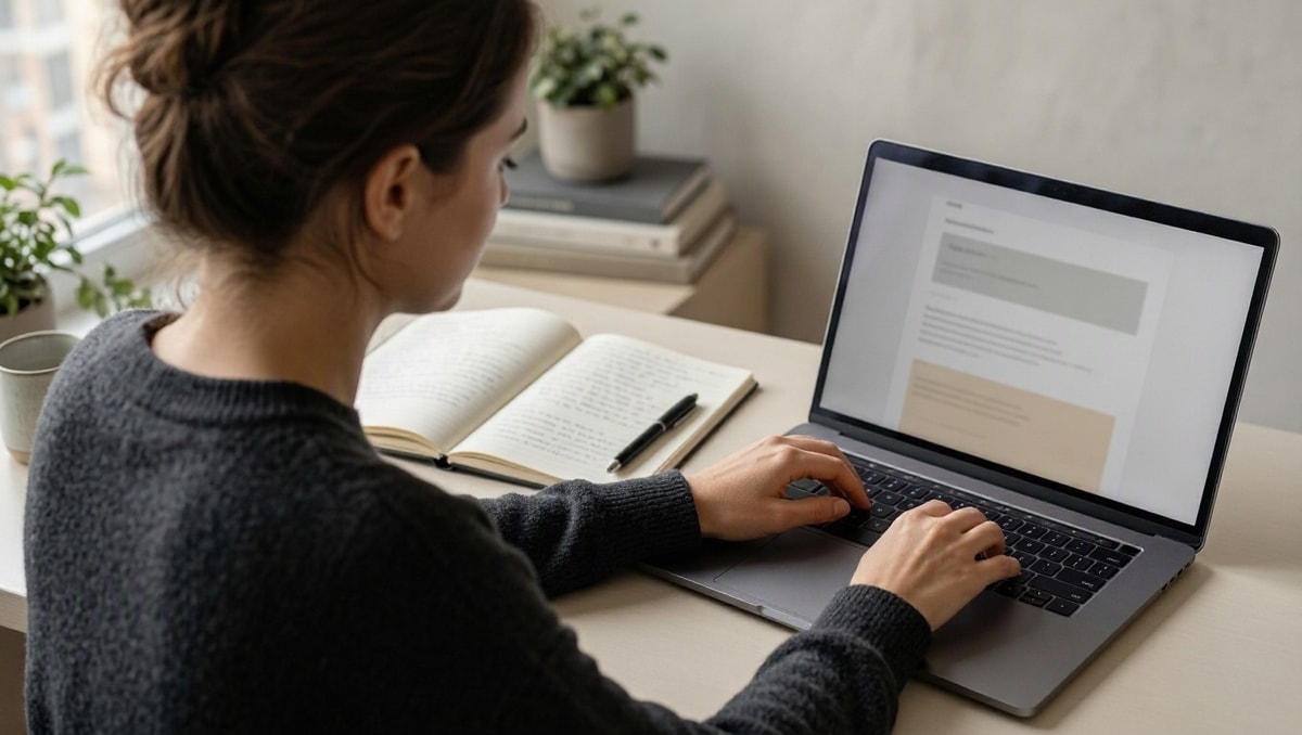 Descrever o estágio Pessoa revisa a descrição de atividades de estágio no currículo.