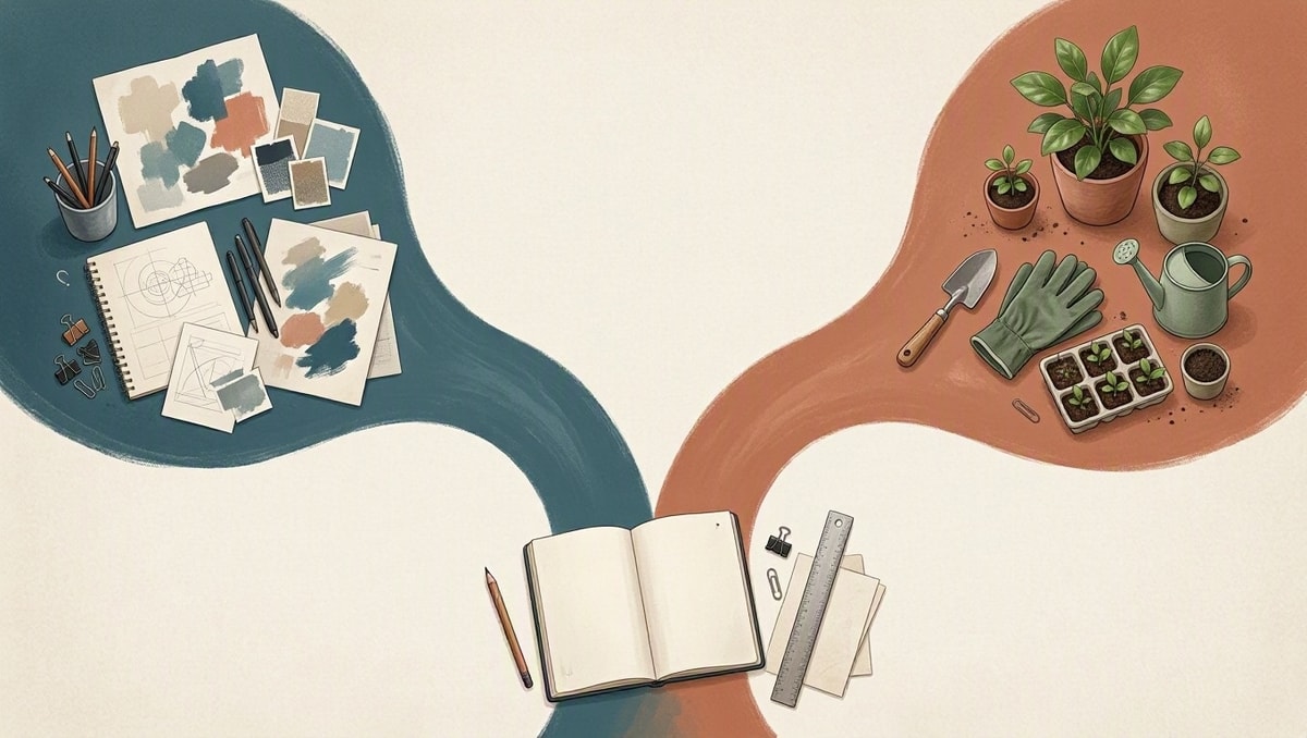 Duas trajetórias de desenvolvimento Ilustração compara o aprofundamento de habilidades no trabalho atual com a preparação para outra função.
